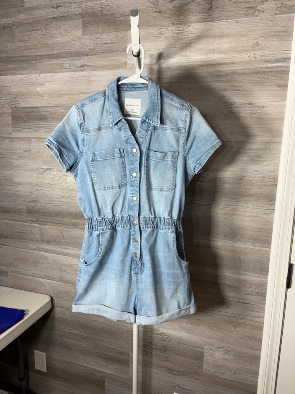 Celebrity Pink Light Blue Denim Short Sleeve Romper 1881